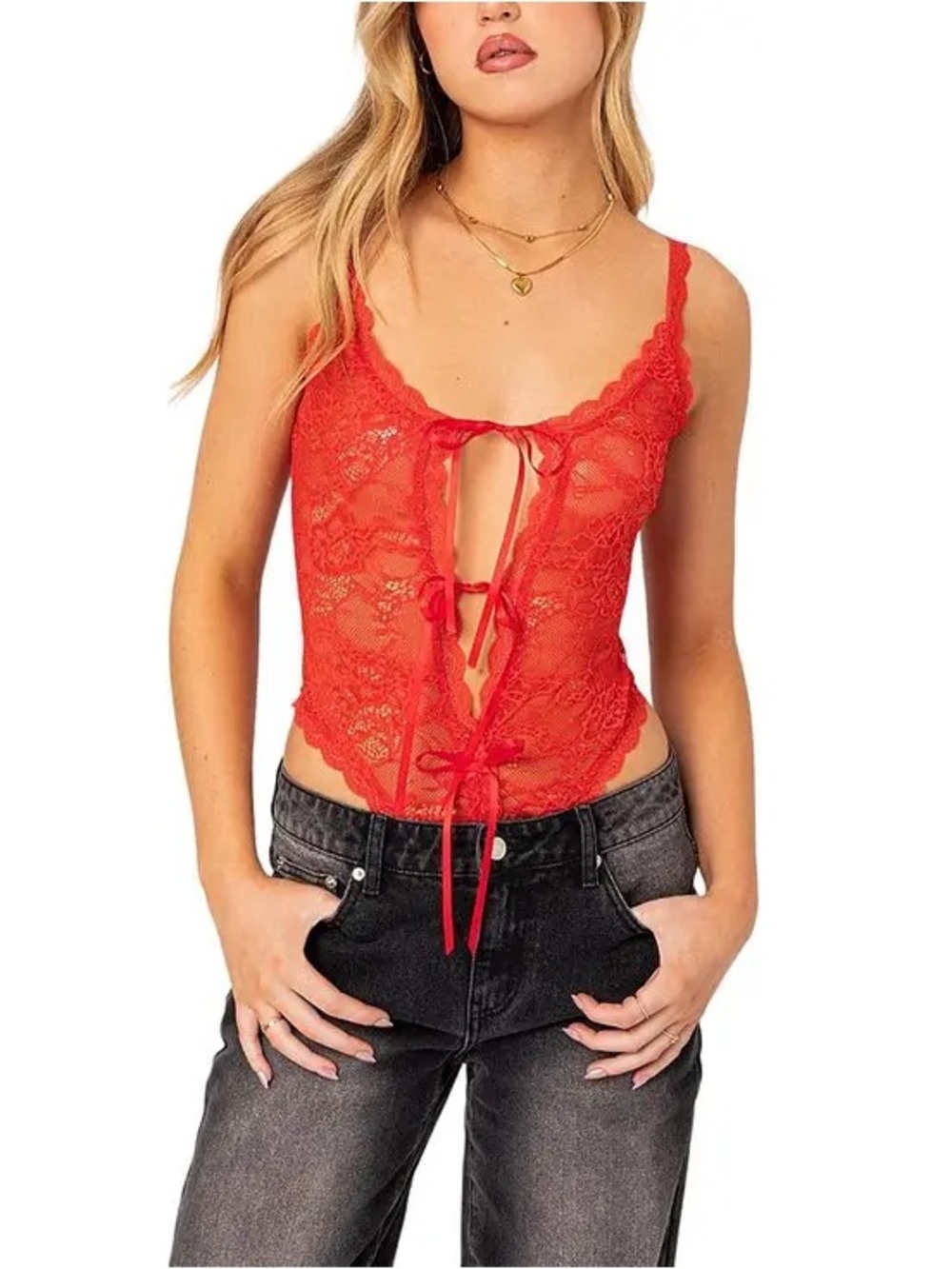 Maribelle Tie Front Sheer Lace Bodysuit
$52